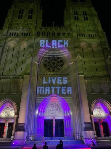 Black Lives Matter signage at National Cathedral